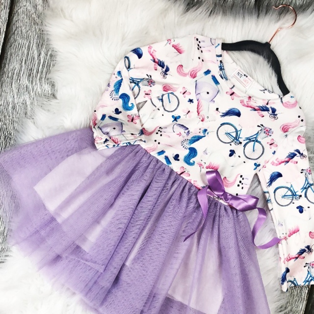Tulle Dress-Unicorns & Purple Tulle